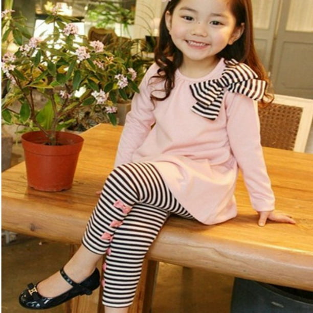 Girls' Outfit Dress Tunic Leggings Set Black Grey Cotton Age 3-8 Years